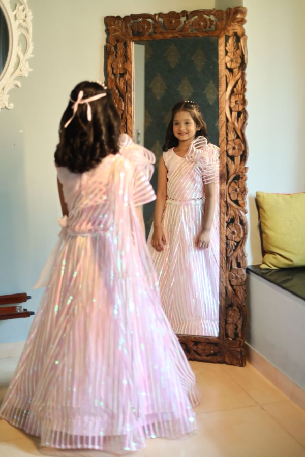 Slant cut flower embroidery top with ghagra - Kirti Agarwal