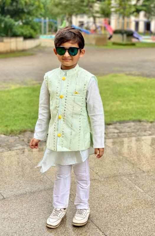 Slant Cut Kurta with Embroidered Jacket and Chudidar - Kirti Agarwal