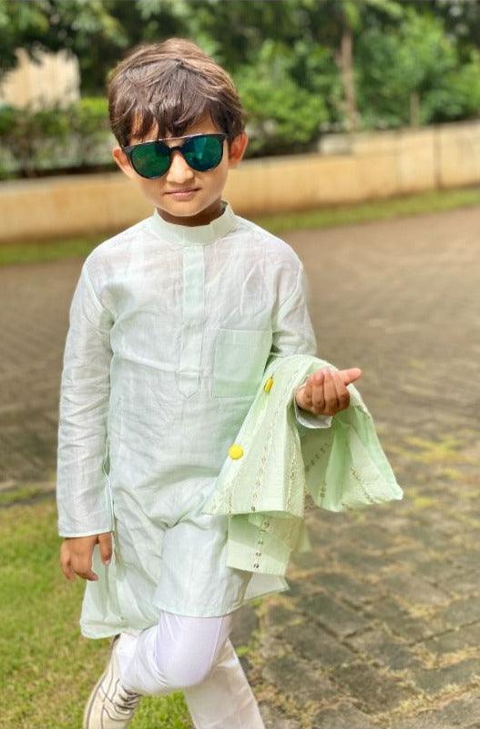 Slant Cut Kurta with Embroidered Jacket and Chudidar - Kirti Agarwal