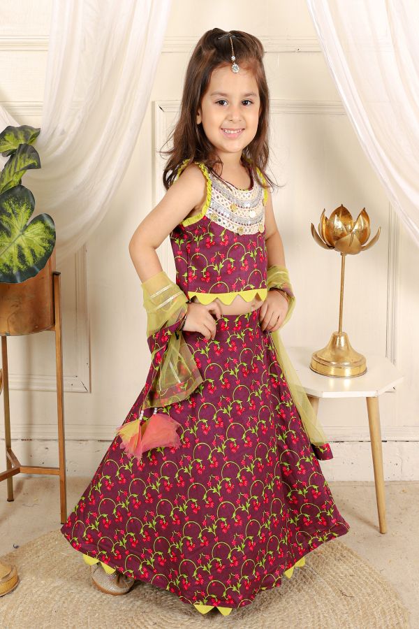 Sleeveless abla work cotton top with cotton printed Lahenga - Kirti Agarwal