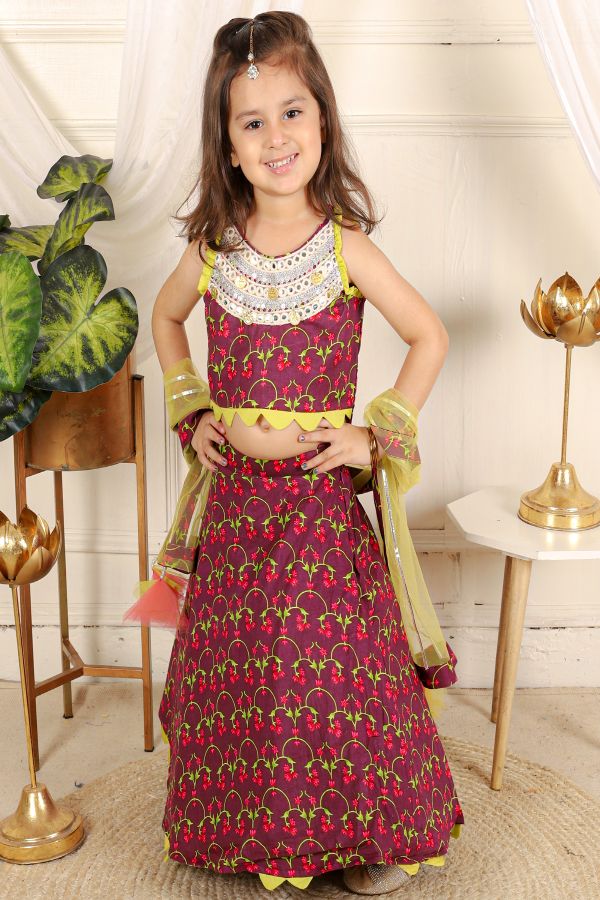 Sleeveless abla work cotton top with cotton printed Lahenga - Kirti Agarwal