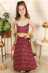 Sleeveless abla work cotton top with cotton printed Lahenga - Kirti Agarwal