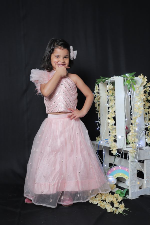 Sleeveless Feathered Top with Ghagra - Kirti Agarwal