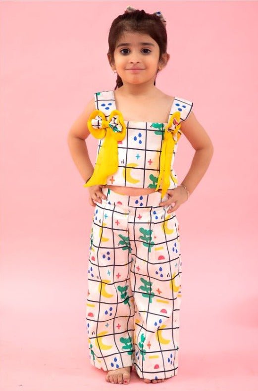 Square Shaped crop top with printed off white pants - Kirti Agarwal