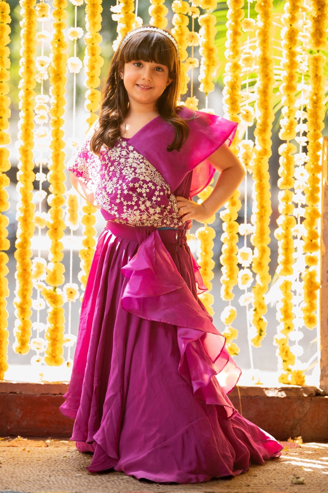 Stylish Drape Embroidery Work Top With Lehenga Online India - Kirti Agarwal - Kirti Agarwal