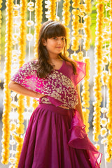 Stylish Drape Embroidery Work Top With Lehenga Online India - Kirti Agarwal - Kirti Agarwal