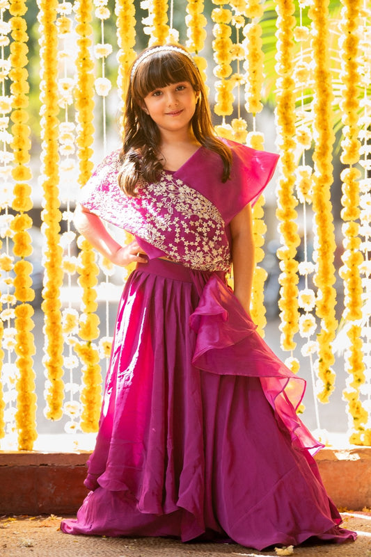 Stylish Drape Embroidery Work Top With Lehenga Online India - Kirti Agarwal - Kirti Agarwal