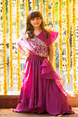 Stylish Drape Embroidery Work Top With Lehenga Online India - Kirti Agarwal - Kirti Agarwal