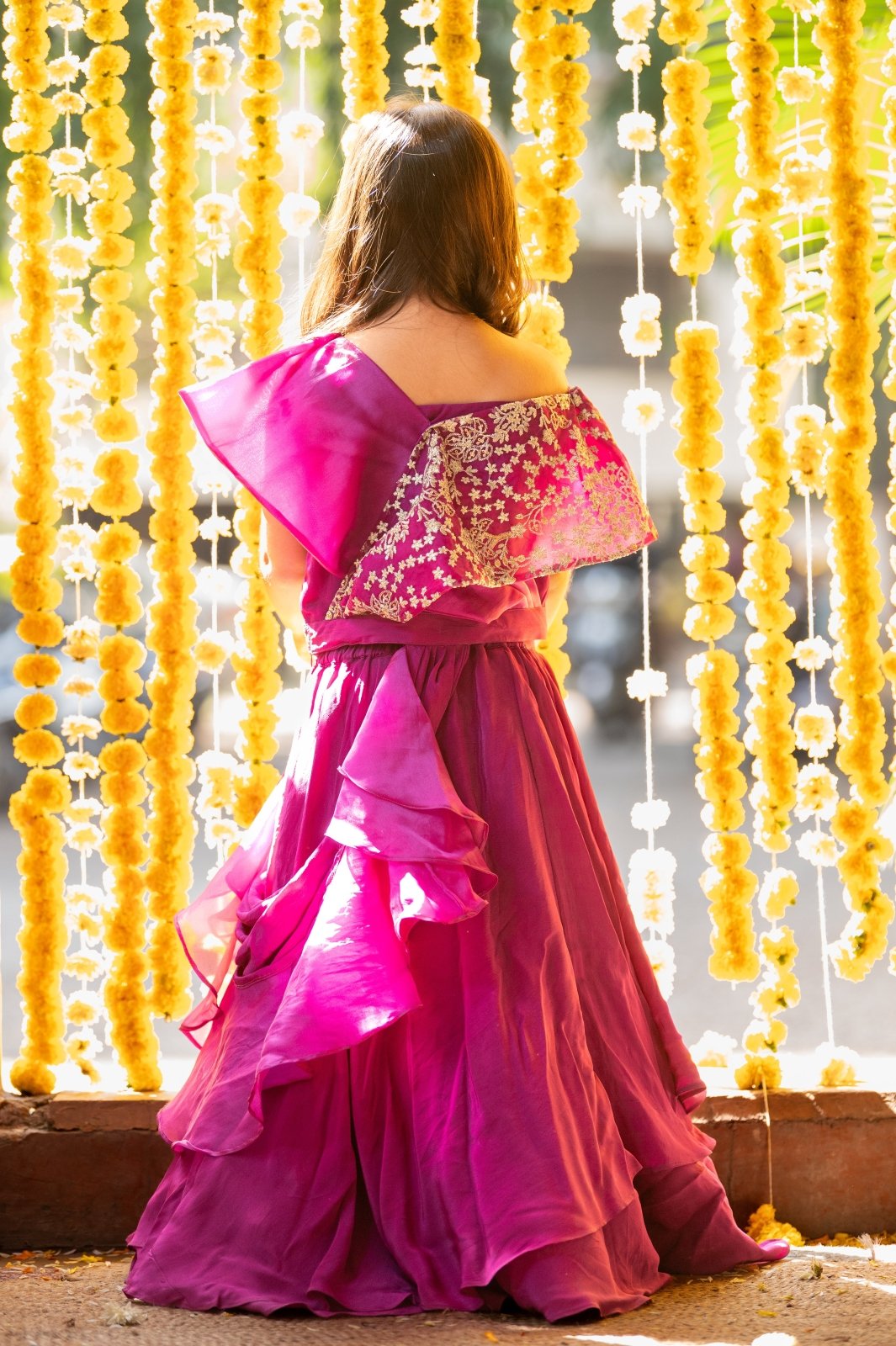 Stylish Drape Embroidery Work Top With Lehenga Online India - Kirti Agarwal - Kirti Agarwal