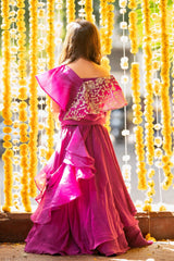 Stylish Drape Embroidery Work Top With Lehenga Online India - Kirti Agarwal - Kirti Agarwal