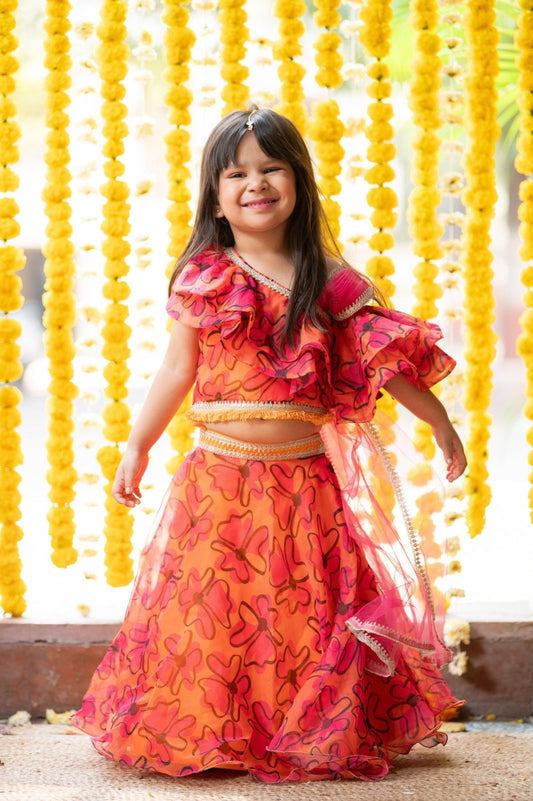 Stylish Floral Printed One Shoulder Top With Lehenga - Kirti Agarwal