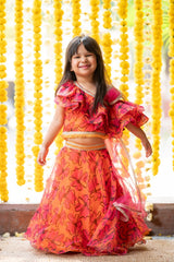 Stylish Floral Printed One Shoulder Top With Lehenga - Kirti Agarwal