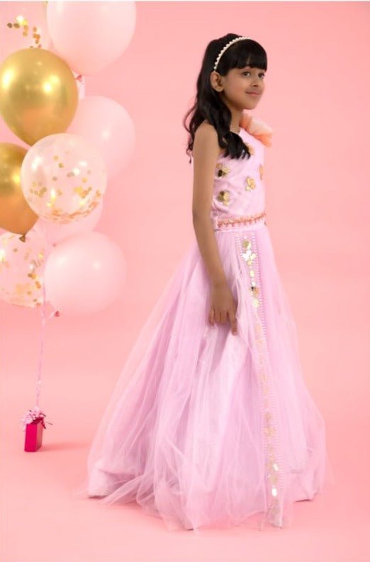 Stylish One Shoulder Mirror Work Lavender Top And Lehenga - Kirti Agarwal