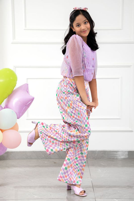 Stylish Scalaped Organza top with multicolour pants - Kirti Agarwal