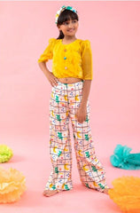 Stylish Scalaped Yellow Organza top with multicolour pants - Kirti Agarwal