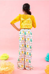 Stylish Scalaped Yellow Organza top with multicolour pants - Kirti Agarwal