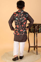 Sweet Cherry Printed Black Kurta With Floral Jacket And Pyjama - Kirti Agarwal