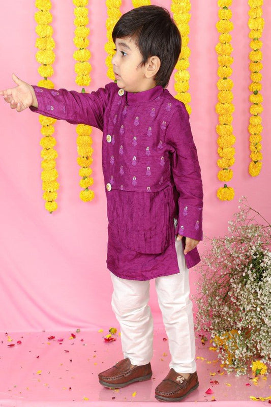 Thread Embroidered And Pintuck Detailing Attached Flap Kurta With Pyjama - Kirti Agarwal