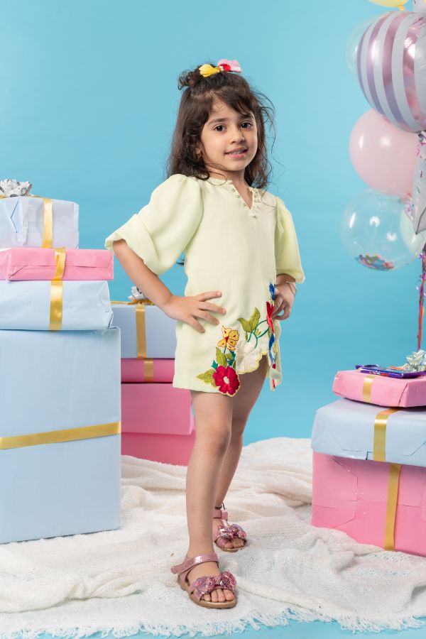 Thread Embroidered frock with balloon sleeves - Kirti Agarwal