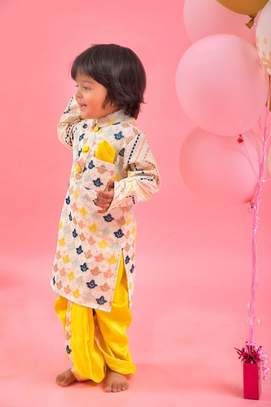 Thread Work Ethnic Kurta And Yellow Dhoti - Kirti Agarwal