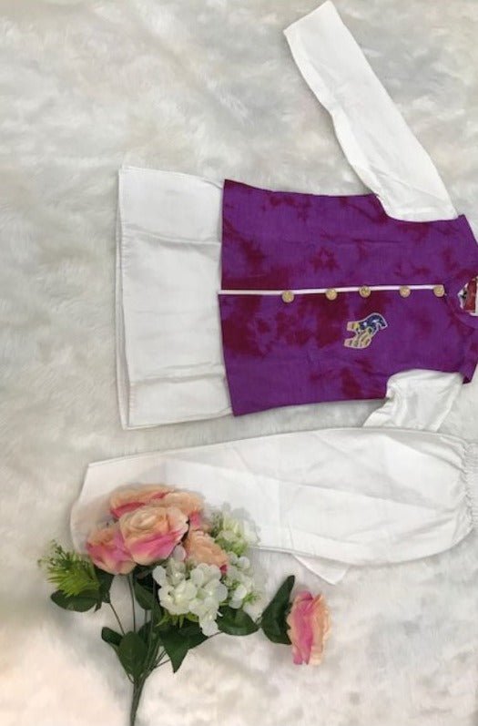 Tie and Dyed 3 piece Purple Kurta set - Kirti Agarwal