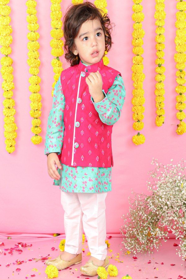 Tiny Flower Printed Kurta With Thread And Sequin Embroidery Jacket And Pyjama - Kirti Agarwal