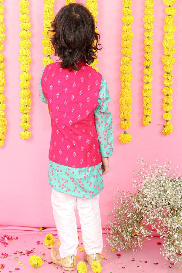 Tiny Flower Printed Kurta With Thread And Sequin Embroidery Jacket And Pyjama - Kirti Agarwal