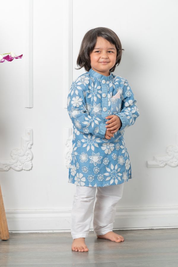 White embroidered kurta with Pyjama - Kirti Agarwal