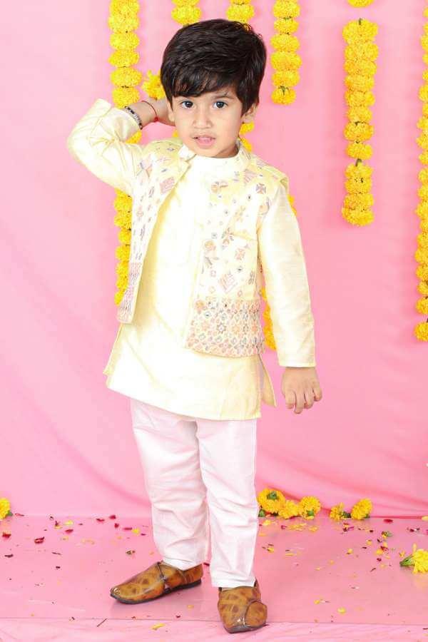 Yellow Embroidered Jacket with Yellow Kurta and Pajama - Kirti Agarwal