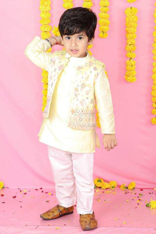 Yellow Embroidered Jacket with Yellow Kurta and Pajama - Kirti Agarwal