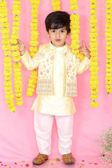 Yellow Embroidered Jacket with Yellow Kurta and Pajama - Kirti Agarwal