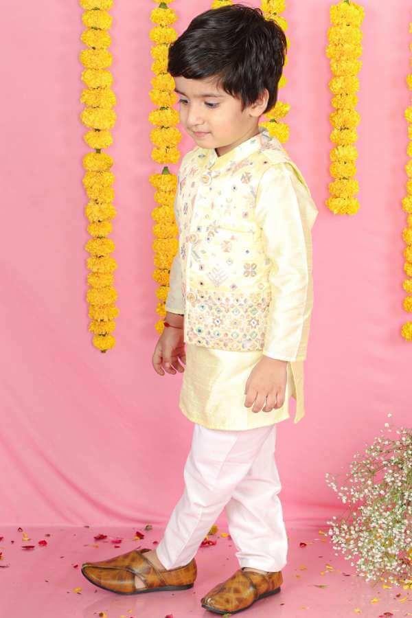 Yellow Embroidered Jacket with Yellow Kurta and Pajama - Kirti Agarwal
