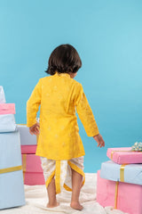 Yellow Embroidered Kurta with pure cotton dhoti - Kirti Agarwal