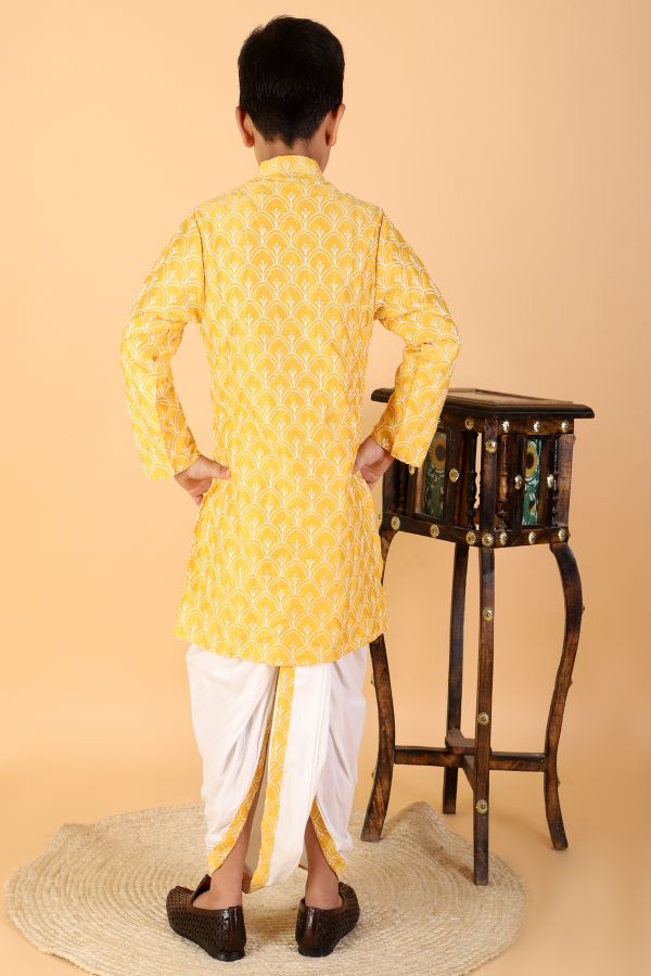 Yellow Thread Embroidered Kurta With Dhoti - Kirti Agarwal