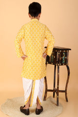 Yellow Thread Embroidered Kurta With Dhoti - Kirti Agarwal