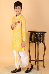 Yellow Thread Embroidered Kurta With Dhoti - Kirti Agarwal