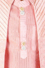 Zari Striped Peach Kurta With Open Embroidered Jacket And Pyjama - Kirti Agarwal