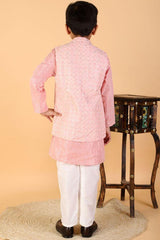 Zari Striped Peach Kurta With Open Embroidered Jacket And Pyjama - Kirti Agarwal
