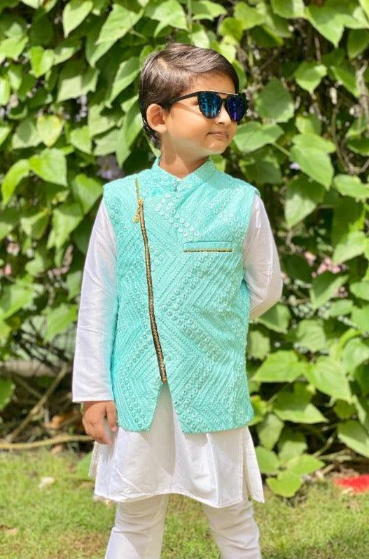 Zipped Embroidered Jacket with Kurta and Pyajama - Kirti Agarwal